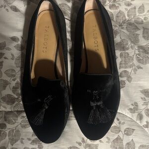 Talbots Black Velvet Loafers with Tassels